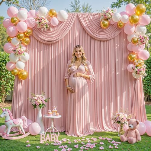 24x10FT Dusty Rose Backdrop Curtains for Wedding Parties, Wrinkle Free Polyester Photography Backdrop Drapes for Baby Shower Birthday Parties Stage Background Stand Decorations 4x10ft,6 Panels - Image 4