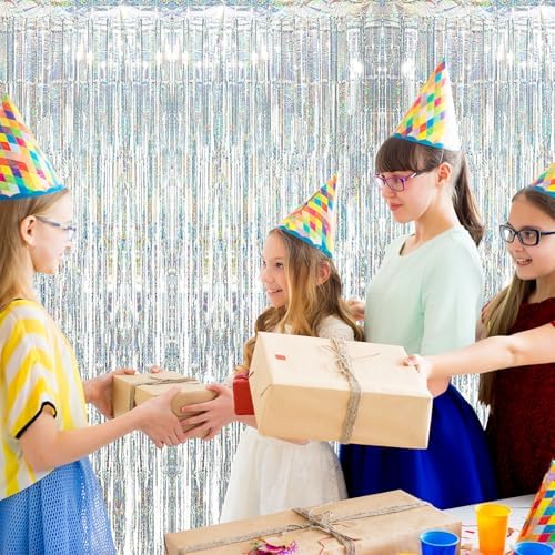 10 Pack Silver Foil Curtain Backdrop 3.2ft x 9.8ft Metallic Tinsel Foil Fringe Curtains Streamer Photo Booth Backdrop for Birthday Party Engagement Bachelorette Party Decorations - Sparkle Silver - Image 6