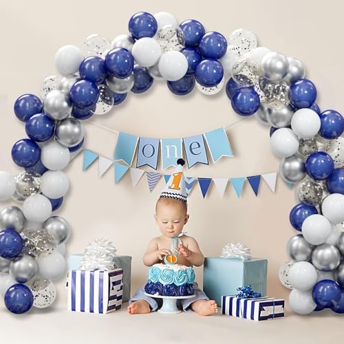 OuMuaMua 62pcs Silver Navy Blue Balloons Kit - 12 Inches Silver Blue Party Decoration Graduation Balloons for Baby Shower Birthday Wedding Graduation Party Decorations Supplies - Image 2