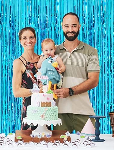 2 Pcs 3.2ft×8.2ft Blue Foil Fringe Curtain Photo Booth Backdrop Ocean Blue Party Streamers for Birthday Wedding Holiday Bridal Shower Baby Shower Bachelorette Party Decorations - Image 2