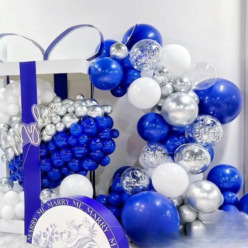 MEBAY Blue Silver Black Balloons Garland Arch Kit, 146 Pcs Royal Light Blue Metallic Confetti Silver Balloons for Baby Shower Graduation Anniversary Retirement Birthday Party Decoration - Image 6