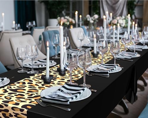 Buryeah 6 Pcs 54 x 108'' Plastic Disposable Leopard Tablecloth, Black - Image 5