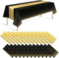 24 Pack Black and Gold Tablecloth and Table Runner Set Party Decorations, Black and Gold Plastic Disposable Tablecloth and Satin Table Runner for Wedding Birthday Bridal Graduation Anniversary Party by Zachely