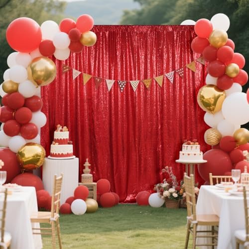 SquarePie 10x10ft Red Sequin Backdrop, High Density Non-Transparent Glitter Curtain for Photography, Birthday, Wedding Party Decorations, Thick Solid Background with 4" Rod Pocket, 1 Panel - Image 4