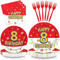 Grencian 96Pcs Happy 8th Birthday Party Supplies Serves 24 by Grencian