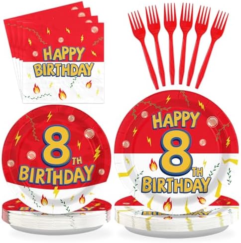 Grencian 96Pcs Happy 8th Birthday Party Supplies Serves 24 by Grencian