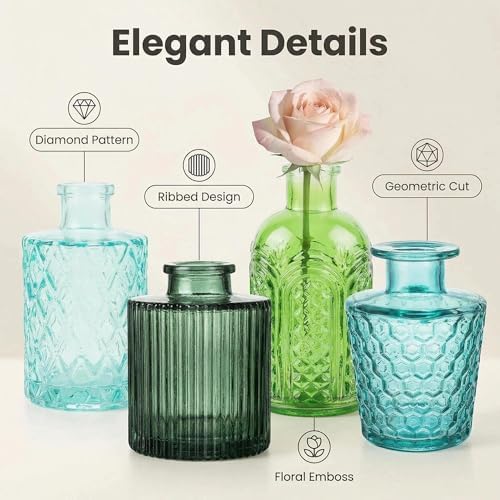 32 PCS Assorted Vintage Bud Vases, Colorful Glass Small Vases Bulk, for Centerpieces, Wedding Table Decor, Home Decorations & Gifts (Green Series) - Image 3