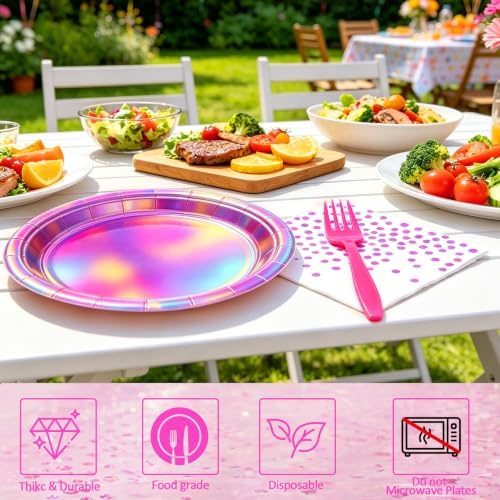 Iridescent 7inch Hot Pink Plates and Napkins for Birthday Party, 50 Guests - Image 3
