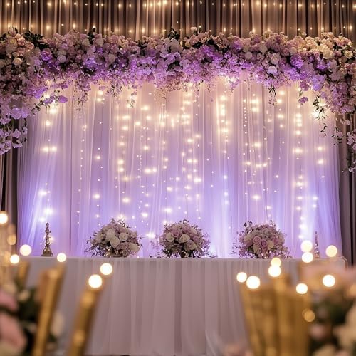 Tulle Backdrop Curtain with Lights 10x8FT Lavender Sheer Curtains - Image 7