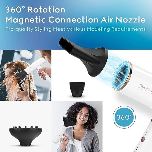 Hair Blow Dryer with Diffuser, IG INGLAM Professional High Speed Brushless Motor Negative Ion Low Noise Constant Temperature, 3 Heat Settings 3 Speeds and Cool Shot Brutton Powerful Ionic Hair Dryer - Image 4