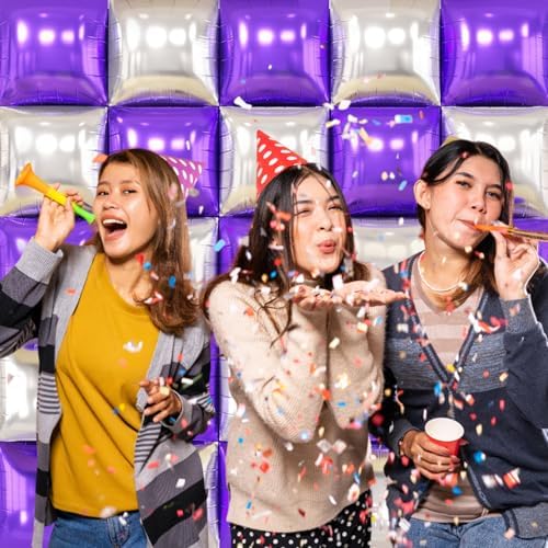 25PCS Purple Gold Silver Square Foil Balloons Wall Backdrop - Image 5