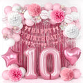 10th Birthday Decorations Girls Pink Number 10 Balloon Bow Coquette Party by KAINSY