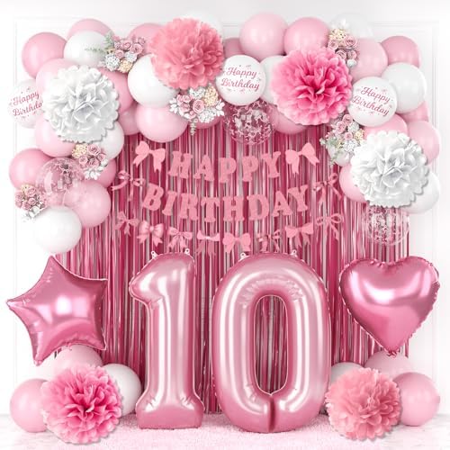 10th Birthday Decorations Girls Pink Number 10 Balloon Bow Coquette Party by KAINSY