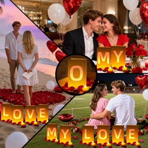 MY LOVE Light Up Letters, with Tea Lights Candles, Rose Petals, Pearlescent Foil Balloons - Luminary Paper Bags, Anniversary Decorations and Valentines' Day Decorations for Your Loved One - Image 7