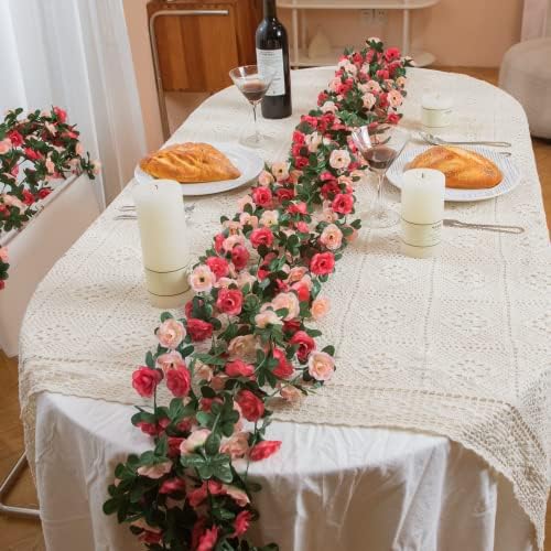 2 Pcs 16.5Ft Flower Garland Rose Vines, Pink Floral Garland Flower Vines - Image 2