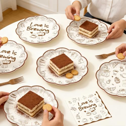 Love is Brewing Bridal Shower Decorations - 96 Pcs Coffee Bridal Shower Plates Napkins Forks Decorations, Coffee Bar Party Tableware for Wedding Engagement Bachelorette Serves 24 - Image 6