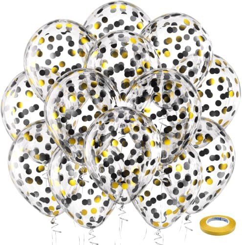 Bezente Black Gold Confetti Latex Balloons 60 Pack 12 inch by Bezente