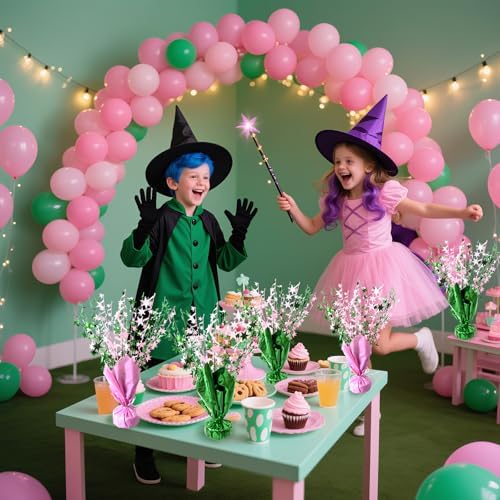 FUBININA Witch Birthday Party Decoration Pink Green Table Centerpiece Spray - Image 5