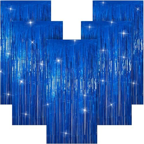 5 Pack 3.28ft x 6.56ft Glitter Blue Tinsel Foil Fringe Curtains, Photo Booth Backdrop Party Decorations for Birthday Wedding Baby Shower Graduation Bachelorette New Years by Unknown