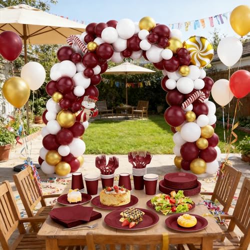 250Pcs Burgundy Paper Plates and Napkins Supplies, Include 9’’Paper Party Plate, 7’’Dessert Plates Cups Napkins Forks Sets for Birthday, Anniversaries, Wedding, Picnics, Serves 50 - Image 6