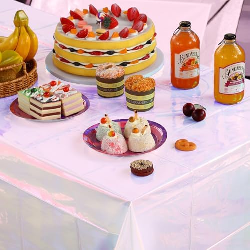 6 Pack Iridescent White Plastic Tablecloth, Shiny White Disposable Laser Rectangle Table Covers, Holographic Foil Tablecloth Party Decorations for Birthday Bridal Wedding Banquet, 40 x 108 Inch - Image 5