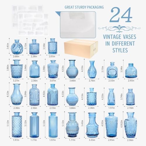 24PCS Mini Bud Vases As Wedding Centerpieces for Tables,Clear Bud Vases for Flowers,Small Flower Vases Suitable for Birthday Party,Anniversary,Wedding Reception,Baby Shower (Blue, 24PCS) - Image 2