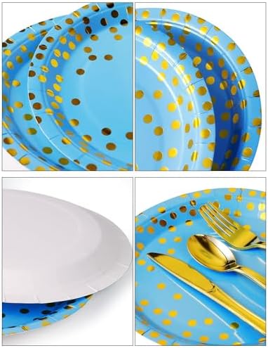 Nkaiso 141Pcs Blue Gold Paper Plates and Napkins Party Supplies-20 Guests - Image 2
