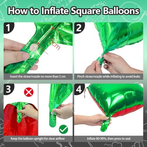 NISOCY 25PCS Red and Green Square Foil Balloons Wall Backdrop - Image 3