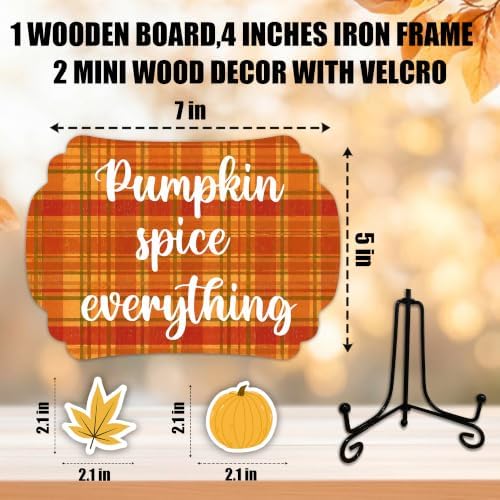 Fall Table Sign 5x7 Inch Autumn Decor, Rustic Party Centerpiece with Metal Stand & 2 DIY Stickable Wood Decor, Pumpkin Spice Everything Thanksgiving Table Decoration for Home & Party Display - B05 - Image 2