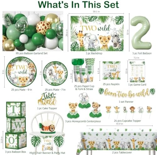Cocomigo Two Wild Birthday Decorations Boy, All-in-One Set for 25 Guests - Image 2