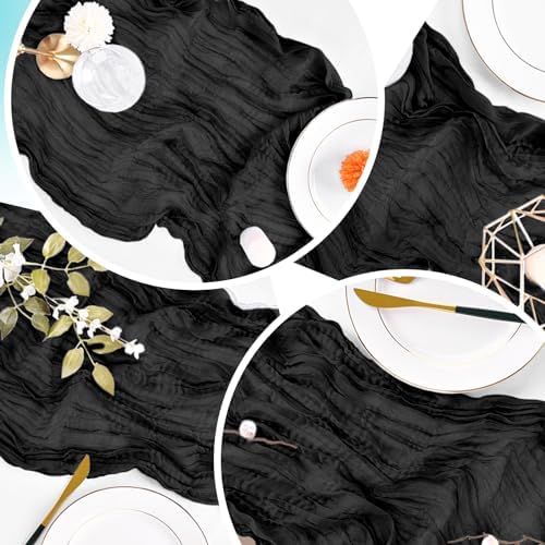 6 Pack Black Cheesecloth Table Runner 20 x 120 inch Gauze Table Runners 10 FT Long,Semi Sheer Boho Cheese Cloth Fabric Table Runner Bulk for Wedding,Party,Baby Shower,Bridal Shower Decoration - Image 6