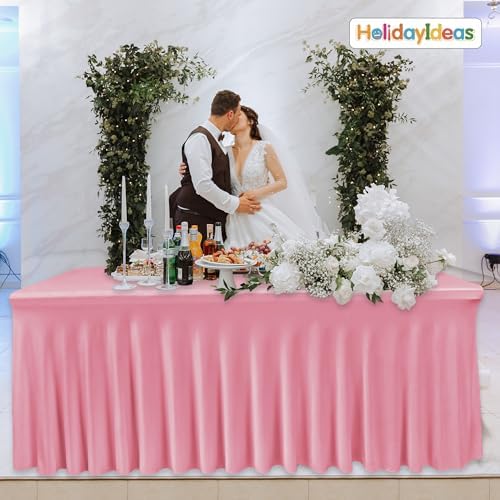 4 Pack Pink Spandex Table Covers 6ft Rectangle Ruffle Skirts for Party - Image 6