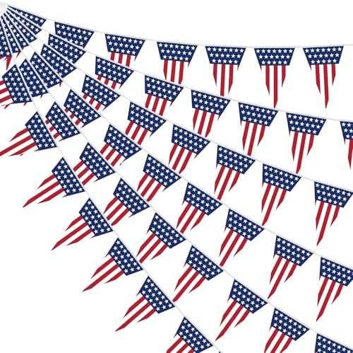 100FT 4th of July Decorations, 60Pcs Pennant Fourth of July Banner, 7.8 x 11.8 Inches Fourth of July American Flags for Outside 4th of July Accessories Independence Day Patriotic Party Parade Decor by Heartome