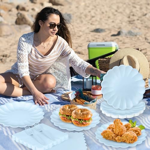75 Pcs Blue Paper Plates and Napkins, Tableware Set Serve for 25 Guests - Image 7