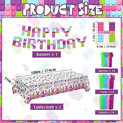 Gejoy 171 Pcs Building Block Decor Party Tableware Kit, Sweet Color - Image 4