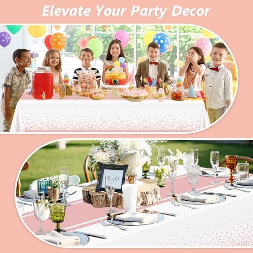 LANLISA White and Rose Gold Tablecloth Party Decorations 12 Pack, Disposable Plastic Table Cloths for Sweet 16 Birthday Baby Shower Wedding Party Decor - Image 6