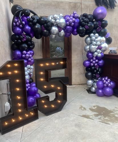 Purple and Black Balloon Arch Kit, 132Pcs Explosion Star Metallic Silver Purple Black Confetti Balloon Garland kit Different Size Balloons for Halloween Graduation Birthday Party Decorations - Image 4