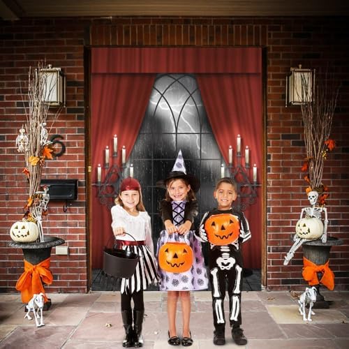 Renaiss 4x6ft Vintage Gothic Window Backdrop Red Curtain Candlestick Black Floor Lightning Stormy Sky Vampire Medieval Castle Photography Background Halloween Dress Up Party Decors Photo Booth Props - Image 3
