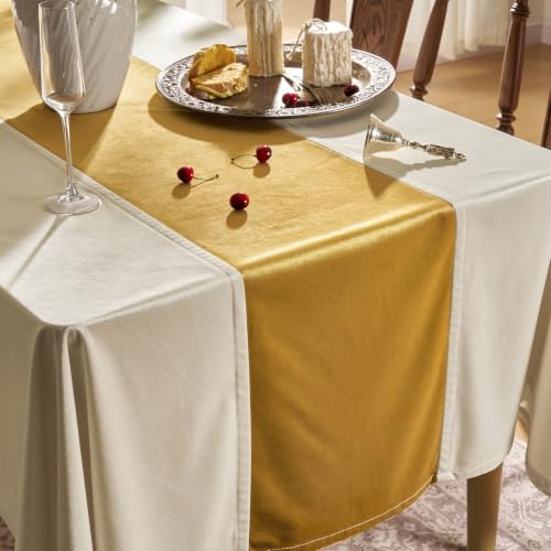 White and Gold Velvet Tablecloths Rectangular: Luxury Christmas Table Cloth - Image 3