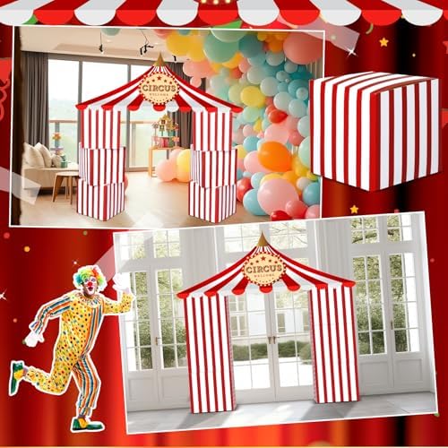 Bucherry 7 Pcs Carnival Circus Party Decor Red and White Striped Tent - Image 5