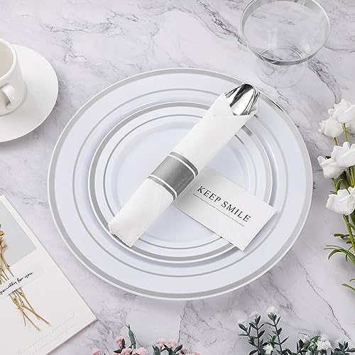 BESTVIP 350 Piece Silver Plastic Dinnerware Set for 50 Guests - Image 6