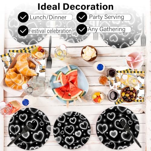 Qyeahkj 100 Pcs 2000s Party Plates Napkins Forks Set Black Heart Tableware Supplies Y2k Theme Birthday Party Decoration Early 2000s Dinnerware Decorations Favors for Birthday Party Serve 25 - Image 6