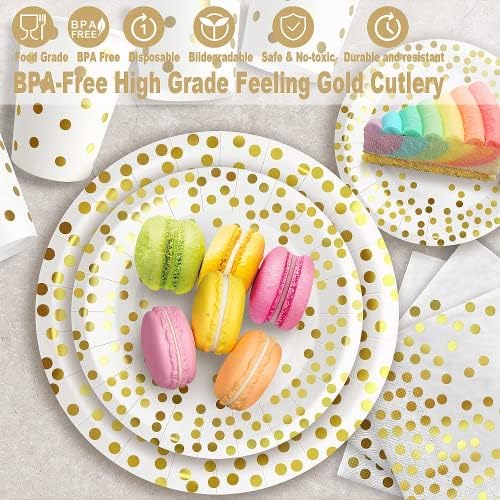 AIRE White Gold Dot Paper Plates Set, 175PCS Disposable Dinnerware for 25 - Image 3