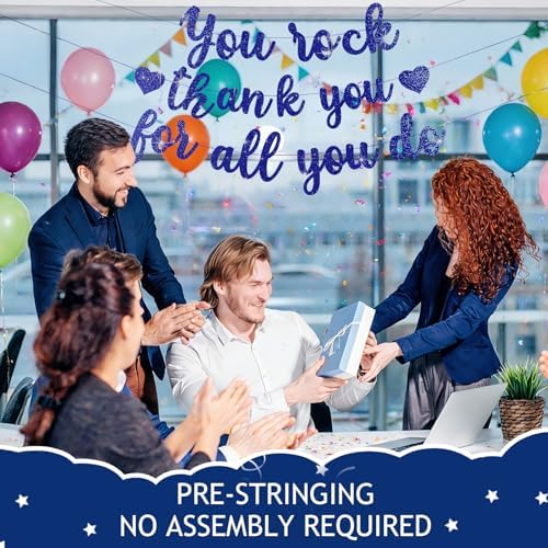 Pre-Strung You Rock Thank You For All You Do Banner - Glitter Employee Appreciation Decorations, Staff Teacher Nurse Recognition Party Supplies, Retirement Office Decor Sign, Large Cardstock Garland (Navy Blue) - Image 6