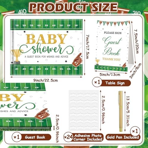 Fuyoooo 27 Pcs Football Baby Shower Guest Book Touch Down Boys Gold Pen - Image 3