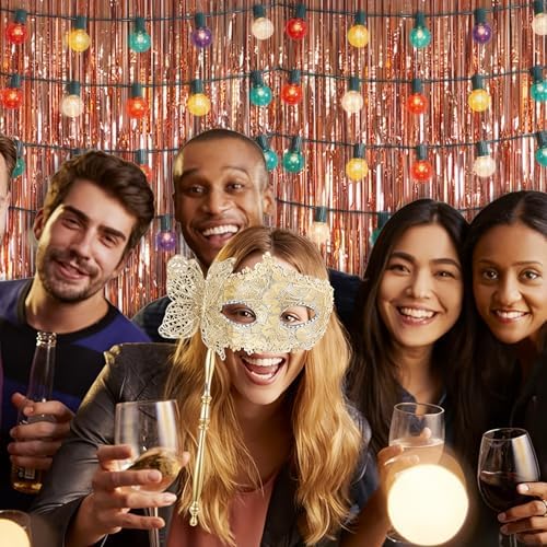 3 Pack 3.28ft x 6.56ft Rose Gold Metallic Tinsel Foil Fringe Curtains, Photo Booth Backdrop Party Decorations for Birthday Wedding Baby Shower Galentines Graduation Bachelorette New Years - Image 5