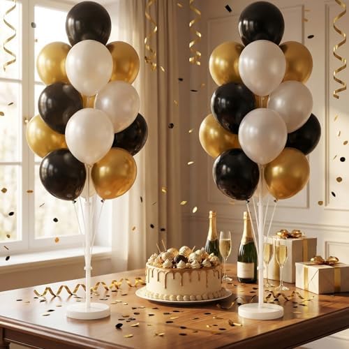HIINS 10" Black Gold Balloon Column Kit Set of 2 With Base&Pole,Backdrop Decor for Party - Image 7