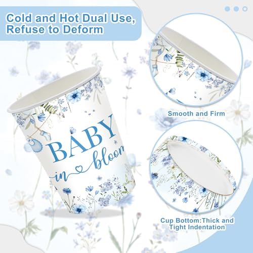 120PCS Boy Baby Shower Party Supplies Baby in Bloom Party Decorations Spring Wild Flower Pregnancy Announcement Tableware Set Dessert Plates Napkins Cups Set for 20 Guests - Image 4