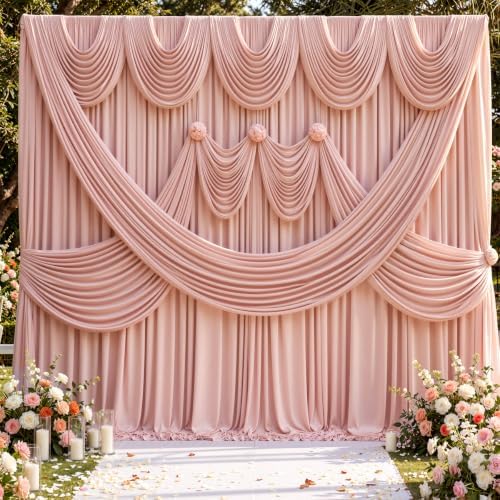 40x10ft Wrinkle Free Dusty Pink Backdrop Curtains for Parties, 8 Panels 5x10ft Silky Polyester Photo Backdrop Drapes Back Drop Cloth Drapery for Wedding Birthday Photography Background - Image 5
