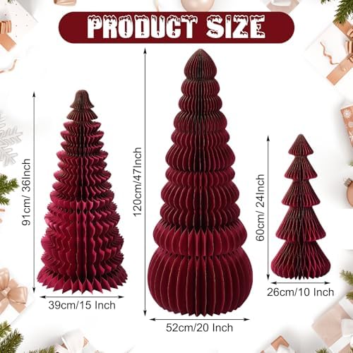 3 Pcs Large Honeycomb Christmas Tree,Classic,Burgundy - Image 2